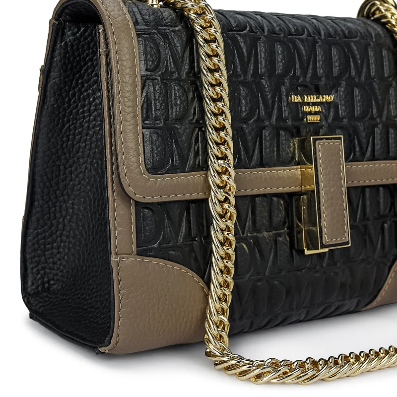 Da Milano Black Small Monogram Leather Shoulder Bag - Black for Women | Best Price UAE